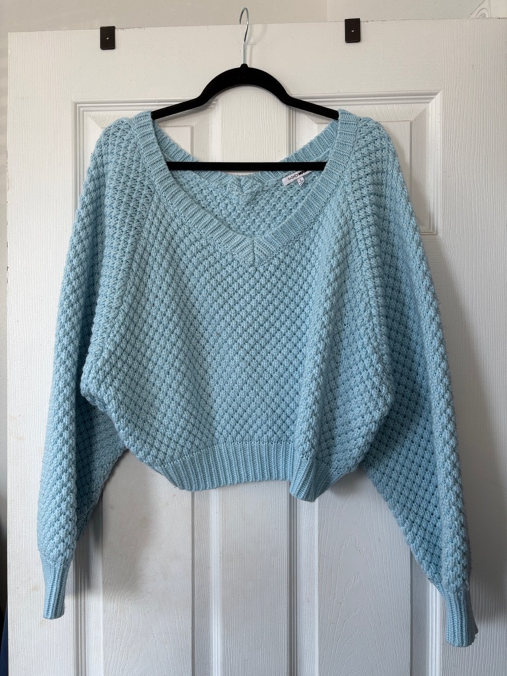 Fashion Nova Pastel Blue V-Neck Textured Knit Sweater Size Large